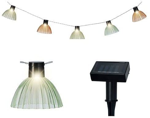 Lumineo LED solcell ljuskedja lampskärmar räfflade 4,5 m – solcellsljuskedja för trädgård balkong – solkedja trädgårdsbelysning festljusslinga – belysning utomhus hängande trädgårdsdekoration –