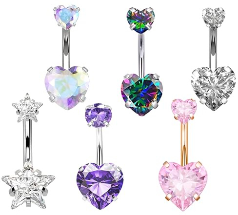 Syylqyr 6 Pcs Belly Button Bars,Belly Piercing, for Daily Wear and Special Occasions