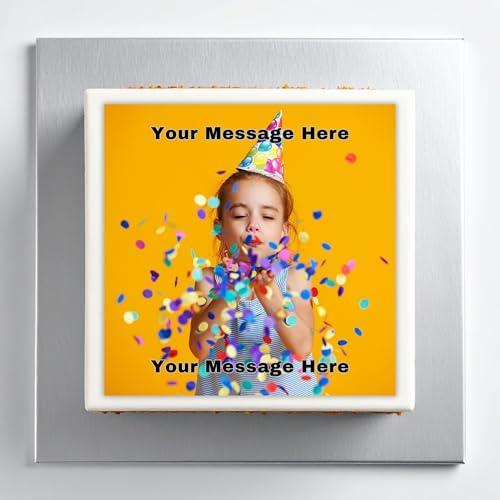 Personalised Edible Cake Toppers | Multiple Shapes & Sizes | Custom Image & Message | PRE-CUT Icing or Wafer Card | Square - 4-7.5 Inch