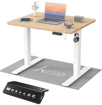 Airfish Höhenverstellbarer Schreibtisch 80x60cm, Kinder Schreibtisch Höhenverstellbar Elektrischer mit Memory-Funktion, Bürotisch Höhenverstellbar für Home Office Steh-Sitz Tisch Standing Desk Beige