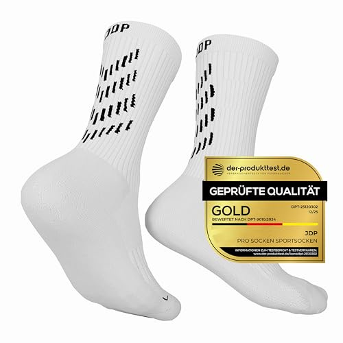 JDP Pro Socken, 1 Paar Sportsocken Universalgröße, Atmungsaktive Fußball Socken, Laufsocken Herren/Damen, Trainingssocken, Fußballsocken, Football Socks, Tennissocken, Sneaker Socken Herren weiß
