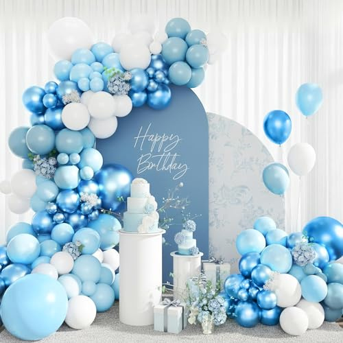 Olasfa Palloncini Blu e Bianchi 146 Pezzi Kit Arco Palloncini Rosa Pastello Arco Ghirlanda Decorazioni Festa per Compleanno Baby Shower Battesimo Bambino Matrimonio Laurea Gender Reveal