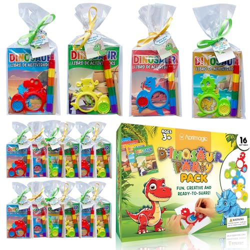 Aprimagic Pack 24 Libros de Actividades Dinosaurios y Bolsas de Regalo - Detalles Cumpleaños Niños - Regalos Cumpleaños Niños Colegio - Regalitos para Invitados - Bolsitas Cumpleaños Infantiles