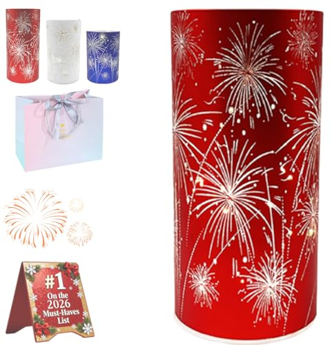 Set of 3 Celebration Hurricane Candle Holders with Pedestal, Etched Firework Starburst Hurricanes with Warm White Twinkling LED Lights, Lanterns for Wedding Table Centerpieces & Holiday Decor (L)