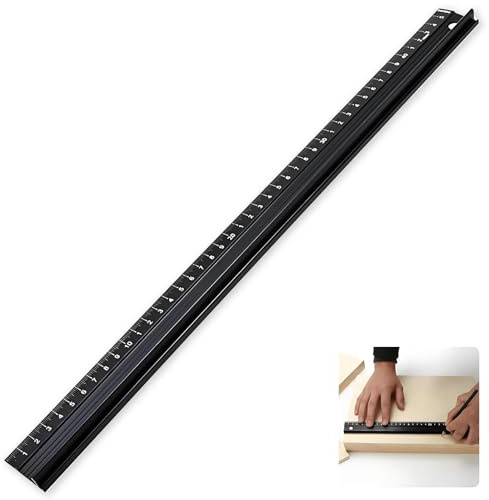 45cm Black Aluminium Cutting Ruler, with Raised Grip, Metal Safety Ruler, Multifunctional Precision Metal Safety Rulers, for Length Measurement (Black)