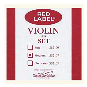 Super Sensitive Musical Strings Co.2107F Red Label Medium Gauge Violin String Set - E Flat Wound - Nickel - 4/4