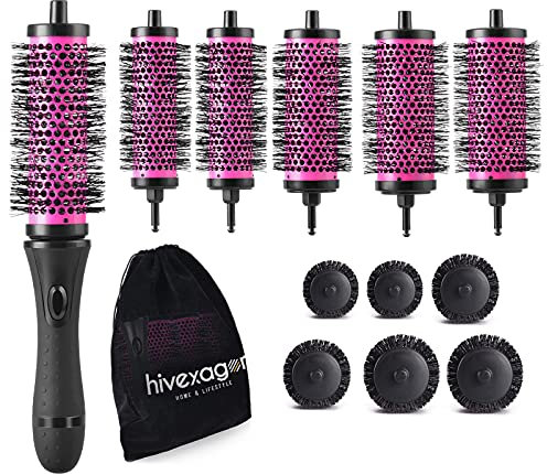 Hivexagon Bürsten Set Mit Abnehmbaren Rollen Rundes Styling Werkzeug, 6 Rollen 1 Griff, Klein Medium Groß BT023
