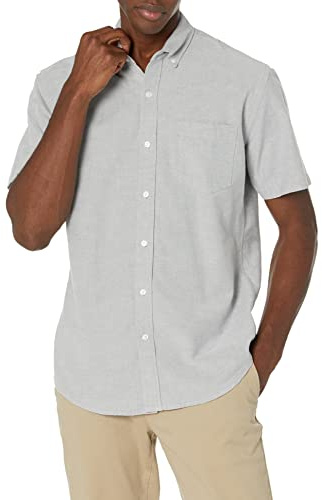 Amazon Essentials Men's Short-Sleeve Oxford Shirt with Pocket, Grey, Medium