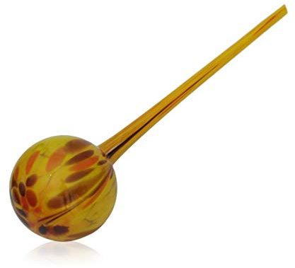 Lauschaer Glas Große Blumendurstkugel, Bewässerungskugel aus Glas mit Granulat gelb d ca. 8-9 cm, L ca. 32 cm mundgeblasen handgeformt