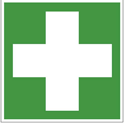 Schild Erste Hilfe Aufkleber grün Kreuz Rettungszeichen selbstklebende Folie 15x15cm DIN ASR ISO 7010 made by MBS-SIGNS in Germany