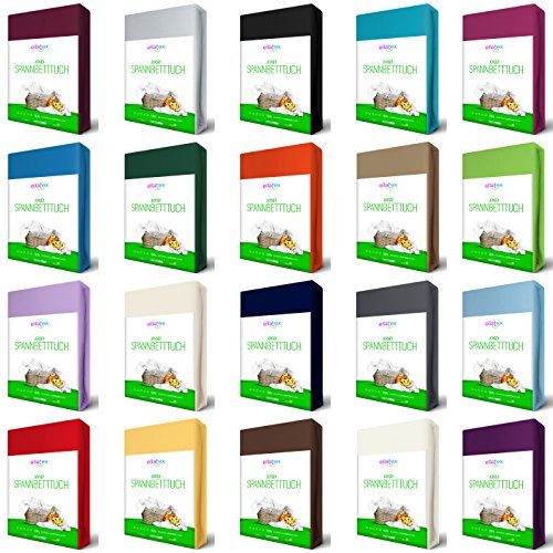 Jersey Spannbettlaken Spannbetttuch aus Reiner Baumwolle in Farbe: Türkis, Größe: 180x200-200x220 cm + 40 cm Steghöhe