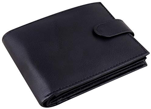 Black Real Leather Wallets for Men - RFID Blocking Wallet Men UK - Bifold Card Case Purse Wallet with 3 Clear ID Window Pockets and Coin Pouch #335
