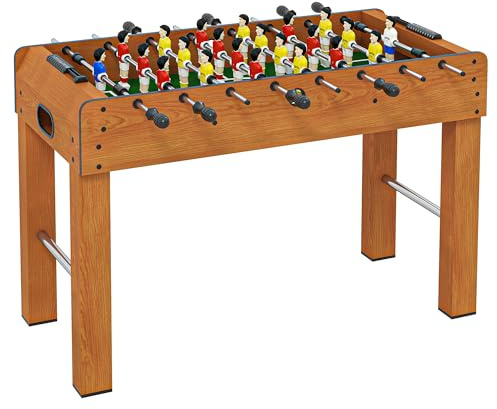 HOMCOM Futbolín de Madera Profesional para Niños y Adultos Mesa de Futbolín con 8 Barras y 2 Pelotas para Casa o Salas de Juego Fácil de Montar 122x61x80,7 cm Natural