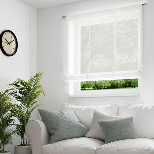Neutex Tenda a pacchetto in tessuto di lino, tinta unita, con tecnica 60 x 140 cm, colore: panna