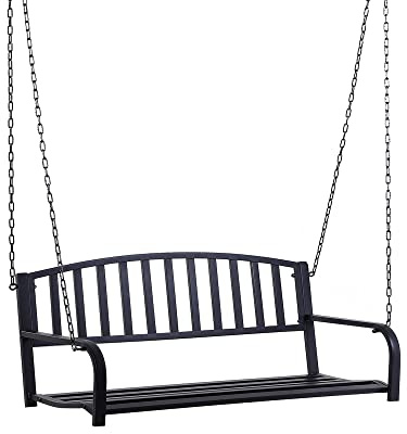 Outsunny Dondolo Sospeso da Giardino con 2 Posti, Romantica Panchina in Metallo Nero per Esterni, 127 x 60 x 47cm