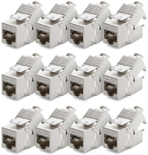 deleyCON 12x Modulo Keystone Jack CAT6a Cavo Patch Cavo di Rete Connettore Schermatura STP Presa di Rete RJ45 Patch Panel Estensione del Supporto Keystone