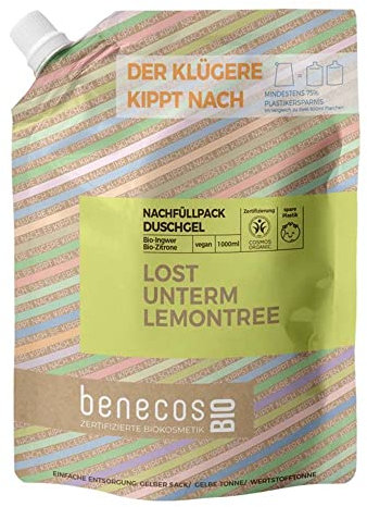 BenecosBIO Nachfüllbeutel Duschgel Lost unterm Lemontree - Bio-Zitrone & Ingwer - zertifizierte Naturkosmetik - vegan - belebende Reinigung & Pflege - 1000ml