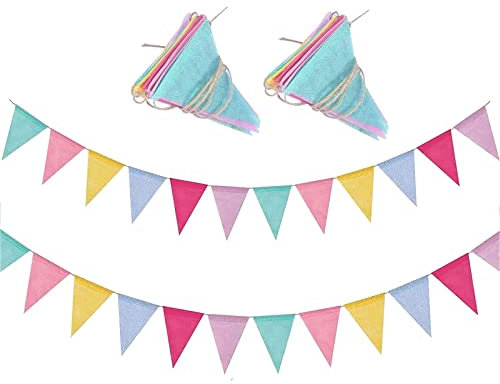 Wimpelkette Outdoor Wetterfest - 2 Stück Girlande Leinen Wimpel für Kinderzimmer, Hochzeit, Party, Weihnachten, Geburtstag