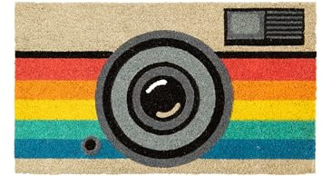 FISURA - Original Retro Camera Coconut Door Mat with Non-Slip PVC Backing Funny Welcome Door Mat Hand Painted Size: 70cm x 40cm