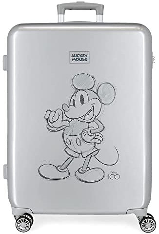 Disney Mickey 100 Mittelgroßer Koffer Grau 48 x 68 x 26 cm Starres ABS Seitenkombinationsschloss 70 l 3 kg 4 Doppelrollen