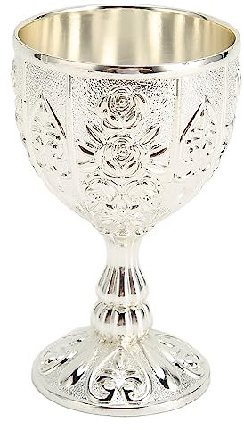 Tomotato Tasse à Vin en Métal Gaufré, Gobelet à Calice à Motif de Fleurs Vintage pour Maison Bar Mariages, Décoration Artisanale Artistique Collection(Argent)