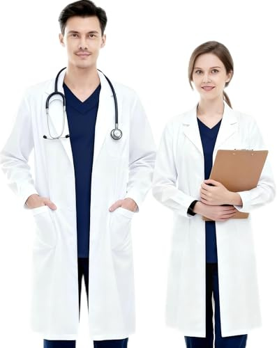 MINGHAM Blouse de laboratoire pour femmes et hommes, blouse de laboratoire, vêtements de travail, vêtements de protection de laboratoire, vêtements de travail à manches longues, Blanc., XXL