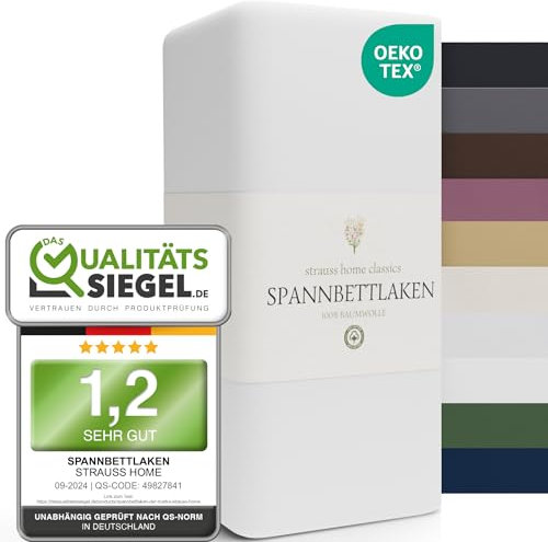 Strauss Home® Jersey Spannbettlaken Spannbetttuch Bettlaken 100% Baumwolle 140x200-160x200 cm (Weiß)