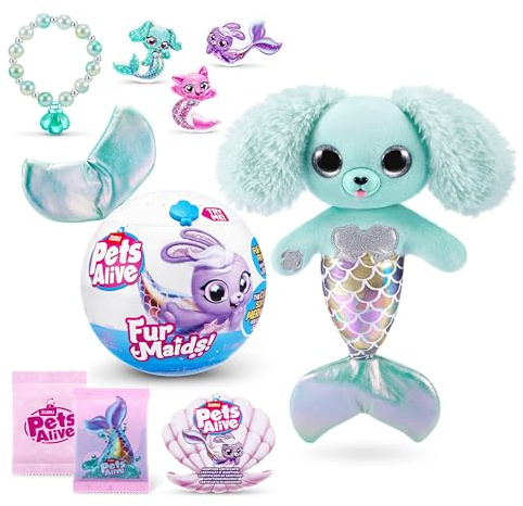 Pets Alive Furmaids by ZURU, Electronic Soft Mermaid Plush Toy, Robotic Pet Plushies & Interactive Play for Girls with Lights & 10 Surprises (Green)