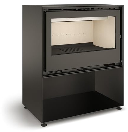 TJ - Poêle à Bois JÚCAR 80 avec Bûcher de 7,4 kW avec 2 Ventilateurs Tangentiels Verre Céramique Propre et Chauffage Efficace Haute Performance