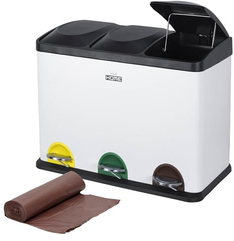 WELL HOME MOBILIARIO & DECORACIÓN Återvinningsbehållare vit 45 l 3 fack + 20 rullar självtätande soppåsar på 20 liter
