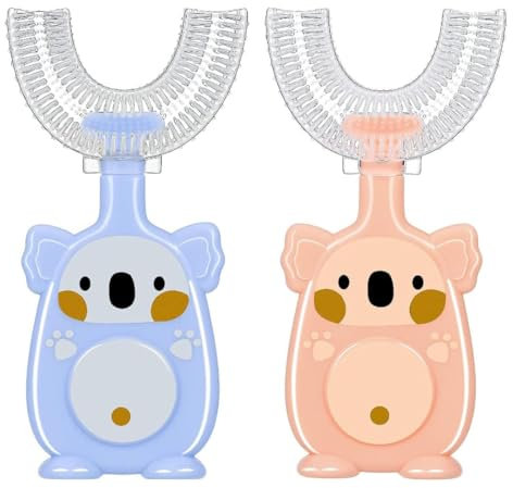 BEPSYOM 2 Stück Silikon Kinderzahnbürste U Form 2-6 Jahren, 360 Grad Zahnbürste für den Ganzen Mund, Manuelle Zahnbürste Massage Zahnfleisch (Große und kleine Größe passend, Bunt)