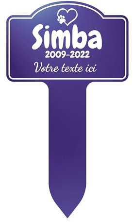 GRAVURE CONCEPT Plaque Funéraire pour Animaux - Stèle Commémorative Personnalisable PVC (Chien/Chat etc) - (Modèle 2 / Violet Texte Blanc)