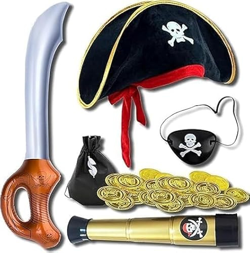 Fartoni Disfraz de Pirata Unisex Adulto con Accesorios – Pañuelo Chaleco Traje para Carnaval, Halloween y Fiestas Temáticas