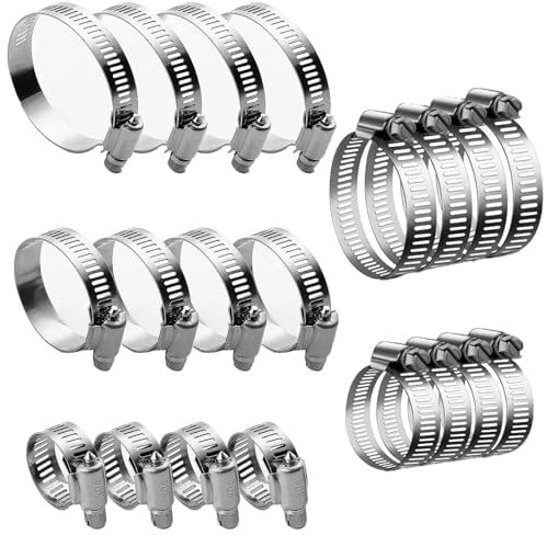 Zephyra 20 Pièces Colliers de Serrage en Inox 304, Set de 5 Tailles (6-51 mm), Colliers Réglables pour Tuyaux, Câbles et Installations, Fixation pour Jardin, Piscine et Électroménager