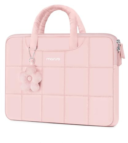 MOSISO Funda Portátil 13-14 Pulgadas, 13,3 Pulgadas Laptop Bolsa | Compatible con MacBook Neo/Air 13 13,6/Pro 13/14, Rectángulo Acolchado Bolsa Ordenador con Asa y Colgante Flores,Rosa