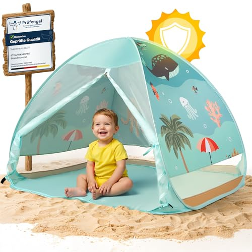 Strandknirpse® Strandmuschel con protección UV 50+ para niños, bebés, recién nacidos, niños pequeños, tienda de playa Pop-Up, pop up, protección contra el viento, tienda de playa, con bolsa de