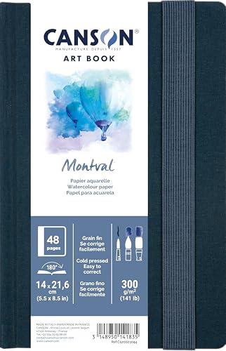 Canson Professional Book, carta per acquerello, grana fine, 300 gsm, 140 lb, taccuino cucito, copertina rigida, 14 x 21,6 cm, bianco, 24 fogli