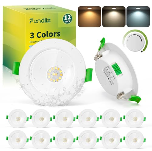 Fondiiz Lot de 12 Spot LED Encastrable Dimmable, 5W 580LM Spot de Plafond Encastré 68mm Blanc Chaud 3000K Blanc Neutre 4500K Blanc Froid 6000K Réglable, IP44 Spot Salle de Bain LED pour Salon Cuisine