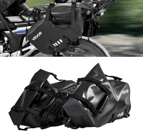 VEVOR Motorcycle Saddlebags, 28 L (14 L x 2) Large Capacity Side Saddle Bags Compatible with Most Motorcycles, Waterproof Outdoor Sports Motorbike Luggage Storage Shoulder Bag with Bottom Strap, Black