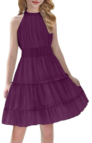 Arshiner Abito da Ragazze Viola Elegante Abiti Estivo a Trapezio con Cintura Abito da Festa Festivo Vestito Senza Maniche per Bambini Abiti Casual Moda Vestiti da Sera per Ragazze 9-10 Anni