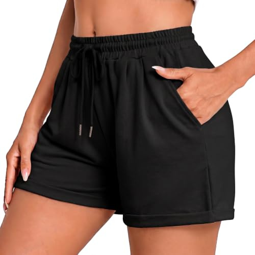 Litherday Pantalones Cortos Mujer Verano Algodón Shorts Deportivos con Dobladillo Cintura Alta con Cordón Pantalón Casual Cómodo para Fitness Yoga Correr Casa S-XXL