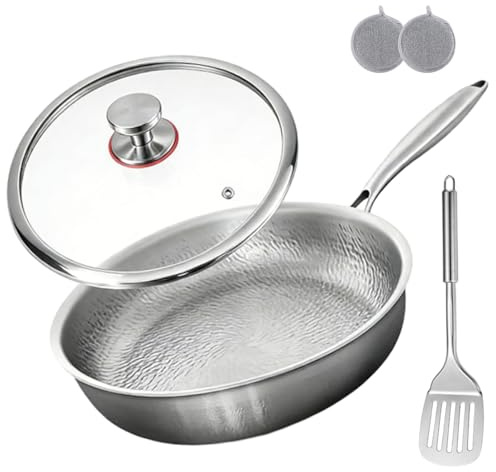 Argumub Titanium Pan - 2026 100% Pure Titanium Frying Pan with Lid 12 Non Stick for Even Heating, Induction Compatible, Oven Broiler (26cm/10.23in, with Lid)