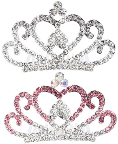 DIYEAH Peigne à Cheveux Couronne Cristal Strass pour Filles, Lot de 2 Petites Tiares Argentées, Accessoire Coiffure Anniversaire Garçon et Filles, Diadème Bébé Élégant