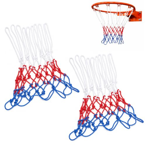 WOKICOR 2 redes de baloncesto de poliéster reforzado, para tamaño estándar, resistente a la intemperie para canasta de baloncesto al aire libre, adecuada para interiores y exteriores