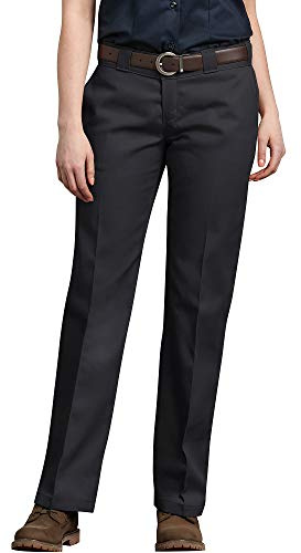 Dickies Women's Original 774 Work Pants – Low Rise Slim Fit Stretch Business Casual & Utility Pants, Black V1, 10 Tall