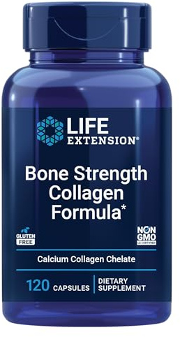 Life Extension Bone Strength Collagen Formula, Calcium Collagen chelate, Calcium fructoborate, Vitamin D3, Magnesium Citrate, Silicon, Boron, Gluten-Free, Non-GMO, 120 Capsules