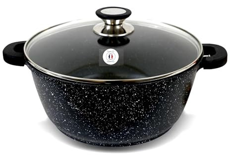 Cflagrant® Faitout Façon Pierre avec Couvercle Tous Feux Dont Induction Sans PFOA Cuisson Sans Matière Grasse Revêtement en Greblon C3 de Technologie Allemande (28)