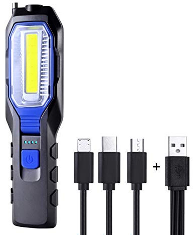 Lampada da Meccanico Professionale, Lampada da Lavoro Ricaricabile Led Lampada Portatile Officina Magnetica Torcia Auto Luce USB Doppia Illuminazione LED + COB con Base Magnetica e 360 ° Gancio