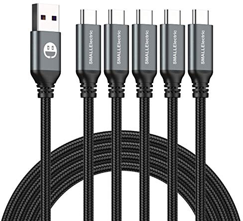 USB Type-C to A Cable 5pack 6ft Braided Fast Charging 3A Quick Charger Cord, 6 Foot Compatible iPhone 17/17 Pro/16e/16/15 Pro Max,Samsung Galaxy S10 S9 S8 Plus, Note 10 9 8, LG V50 V40 G8 G7(Grey)