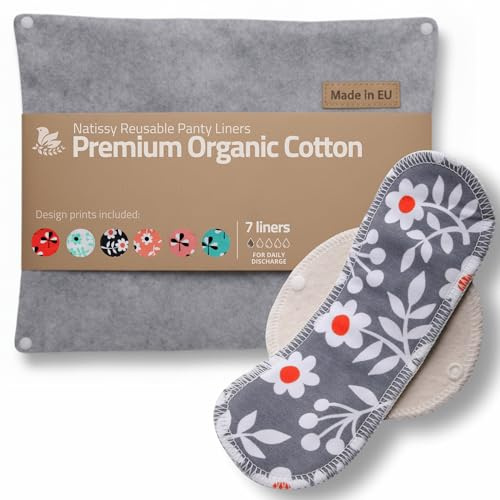 Protèges Slip Lavables Réutilisables en Coton Bio pour Pertes Blanches (M, x7); FABRIQUÉS en UE, Lavables à Haute T°, 100% Respirants, Protection Féminine SEULEMENT pour Usage Quotidien (Sans PUL)